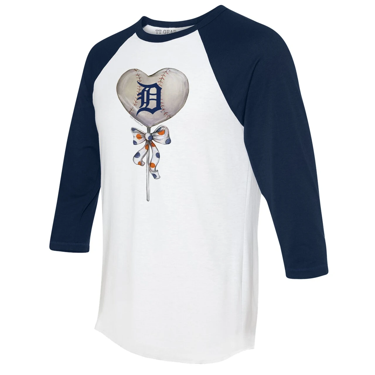 Women's Detroit Tigers Tiny Turnip White/Navy Heart Lolly 3/4-Sleeve Raglan T-Shirt - Image 2