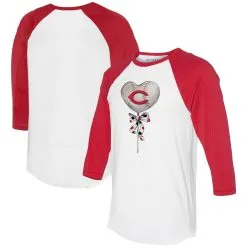Women's Cincinnati Reds Tiny Turnip White/Red Heart Lolly 3/4-Sleeve Raglan T-Shirt