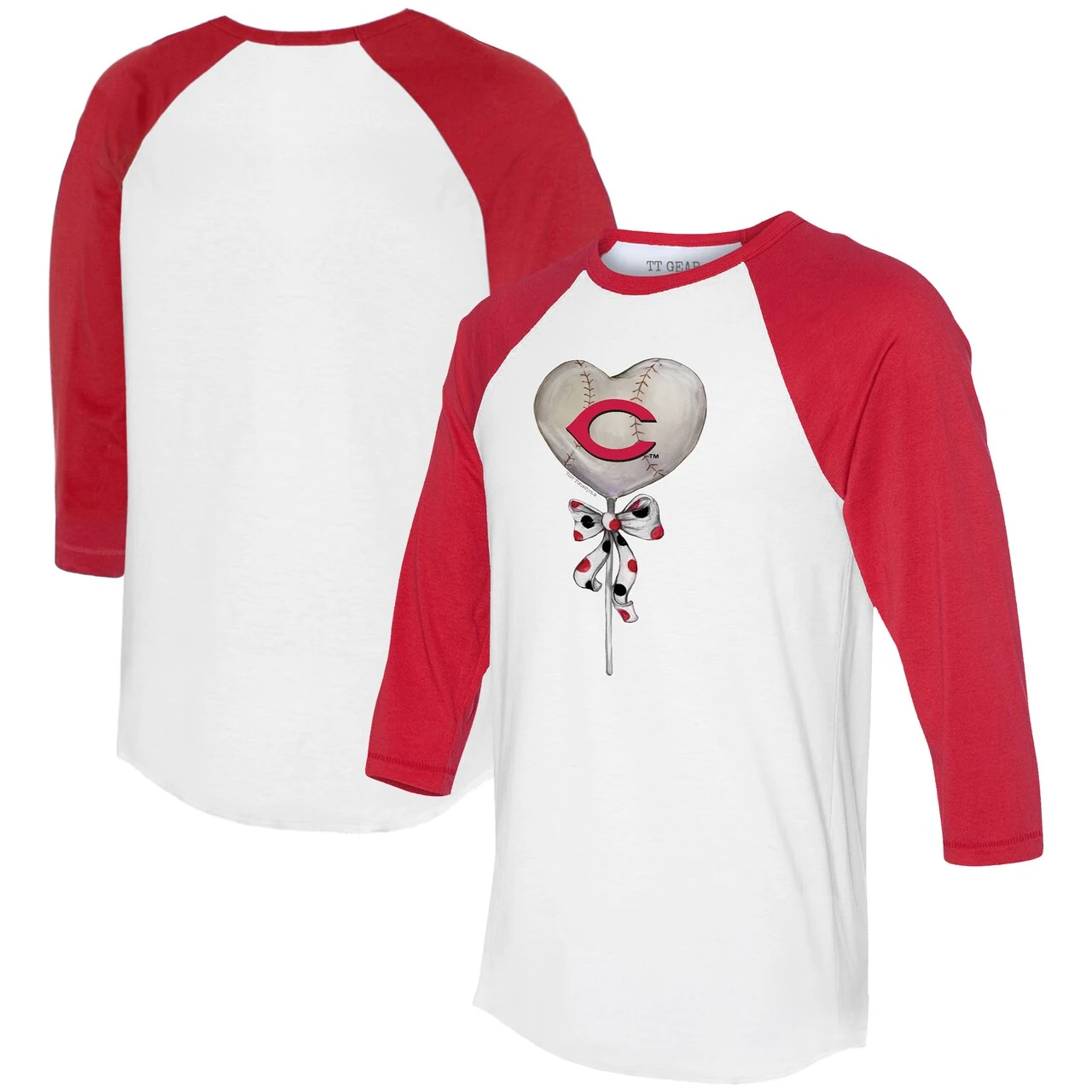 Women's Cincinnati Reds Tiny Turnip White/Red Heart Lolly 3/4-Sleeve Raglan T-Shirt