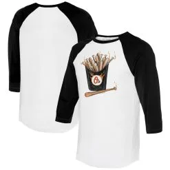 Women's Baltimore Orioles Tiny Turnip White/Black Hot Bats 3/4-Sleeve Raglan T-Shirt