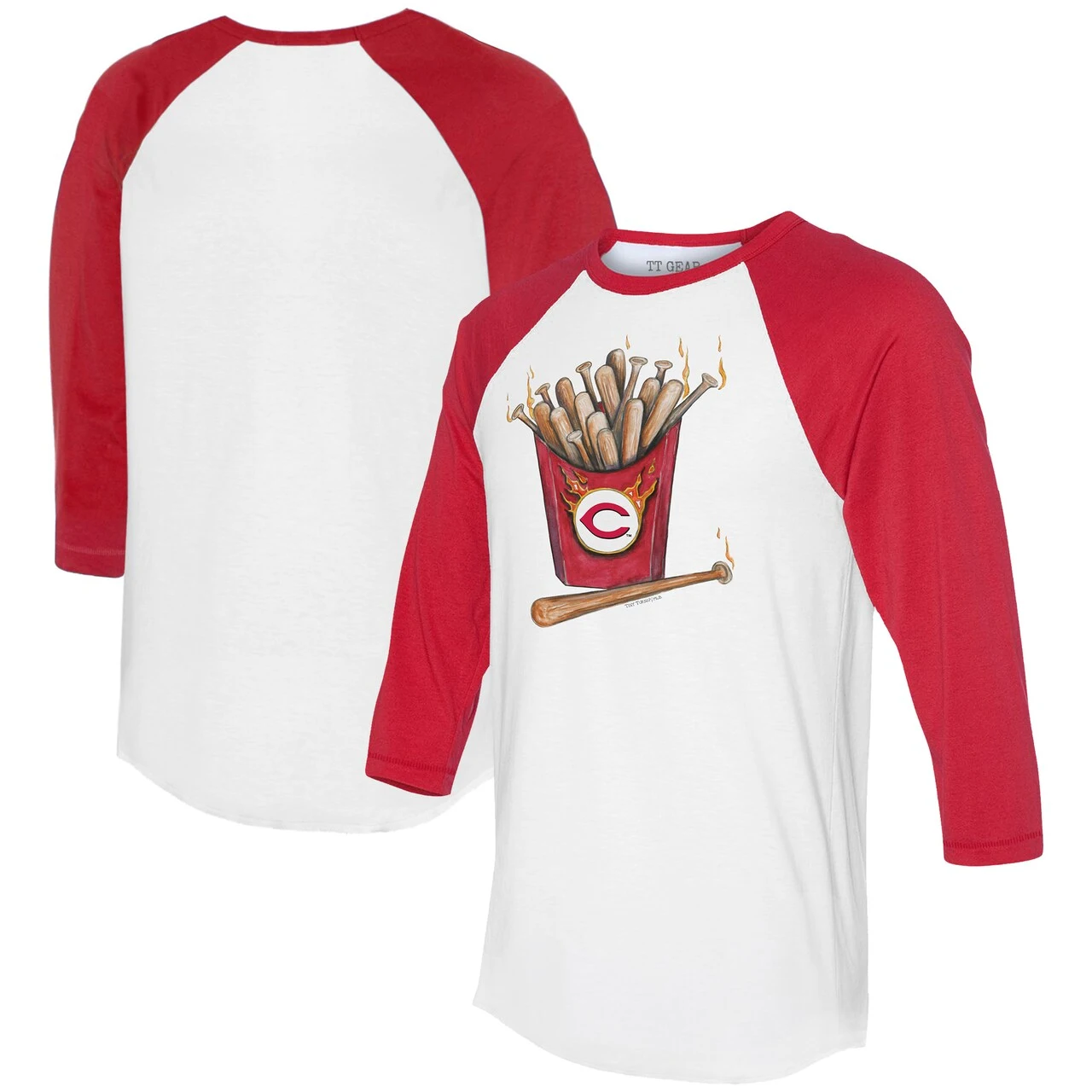 Women's Cincinnati Reds Tiny Turnip White/Red Hot Bats 3/4-Sleeve Raglan T-Shirt