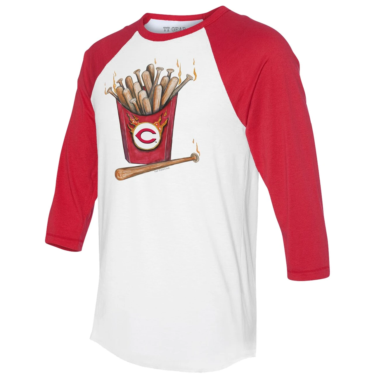 Women's Cincinnati Reds Tiny Turnip White/Red Hot Bats 3/4-Sleeve Raglan T-Shirt - Image 2