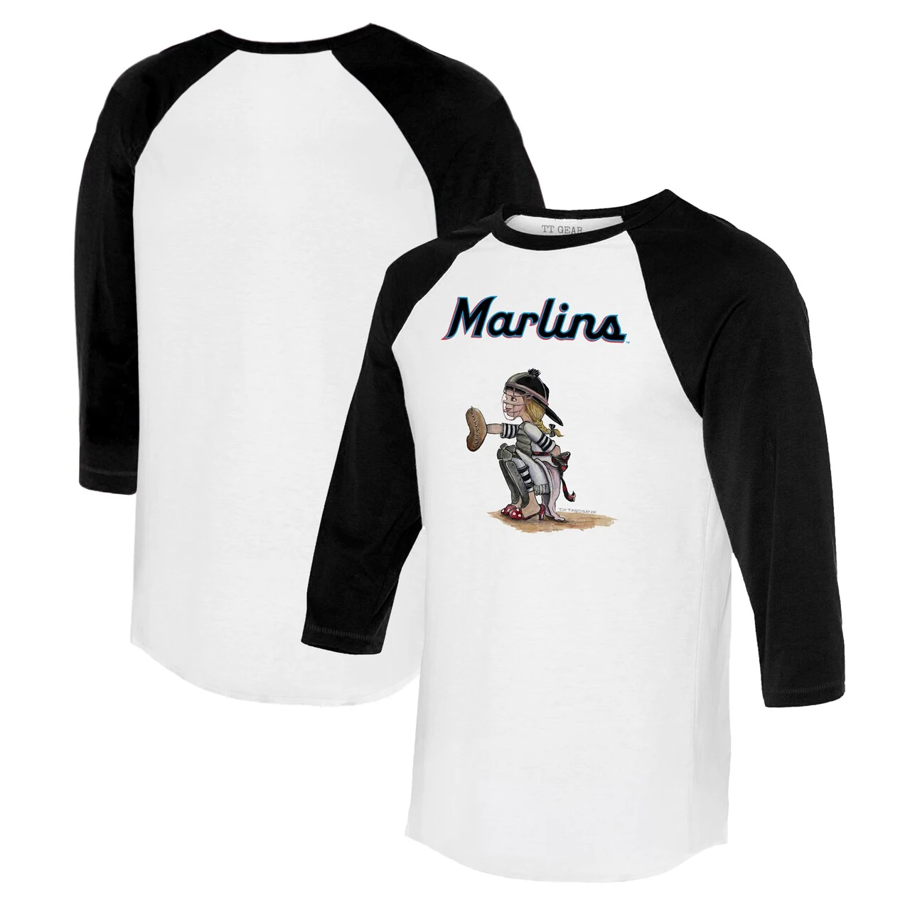 Women's Miami Marlins Tiny Turnip White/Black Kate 3/4-Sleeve Raglan T-Shirt
