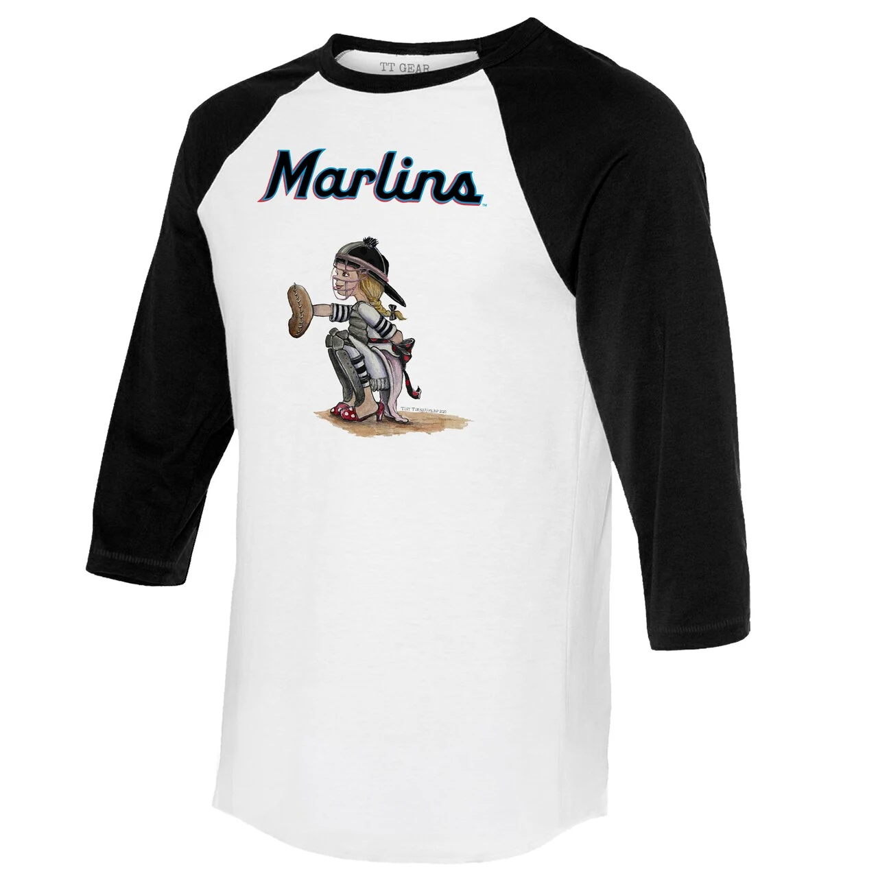 Women's Miami Marlins Tiny Turnip White/Black Kate 3/4-Sleeve Raglan T-Shirt - Image 2