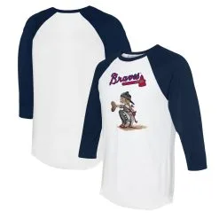 Women's Atlanta Braves Tiny Turnip White/Navy Kate 3/4-Sleeve Raglan T-Shirt