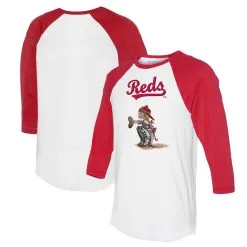 Women's Cincinnati Reds Tiny Turnip White/Red Kate 3/4-Sleeve Raglan T-Shirt