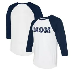 Women's Atlanta Braves Tiny Turnip White/Navy Logo Mom 3/4-Sleeve Raglan T-Shirt