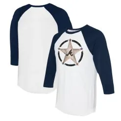 Women's Atlanta Braves Tiny Turnip White/Navy Military Star 3/4-Sleeve Raglan T-Shirt
