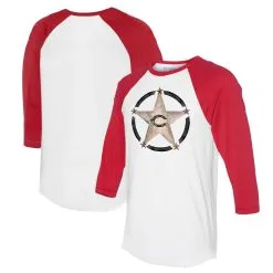 Women's Cincinnati Reds Tiny Turnip White/Red Military Star 3/4-Sleeve Raglan T-Shirt