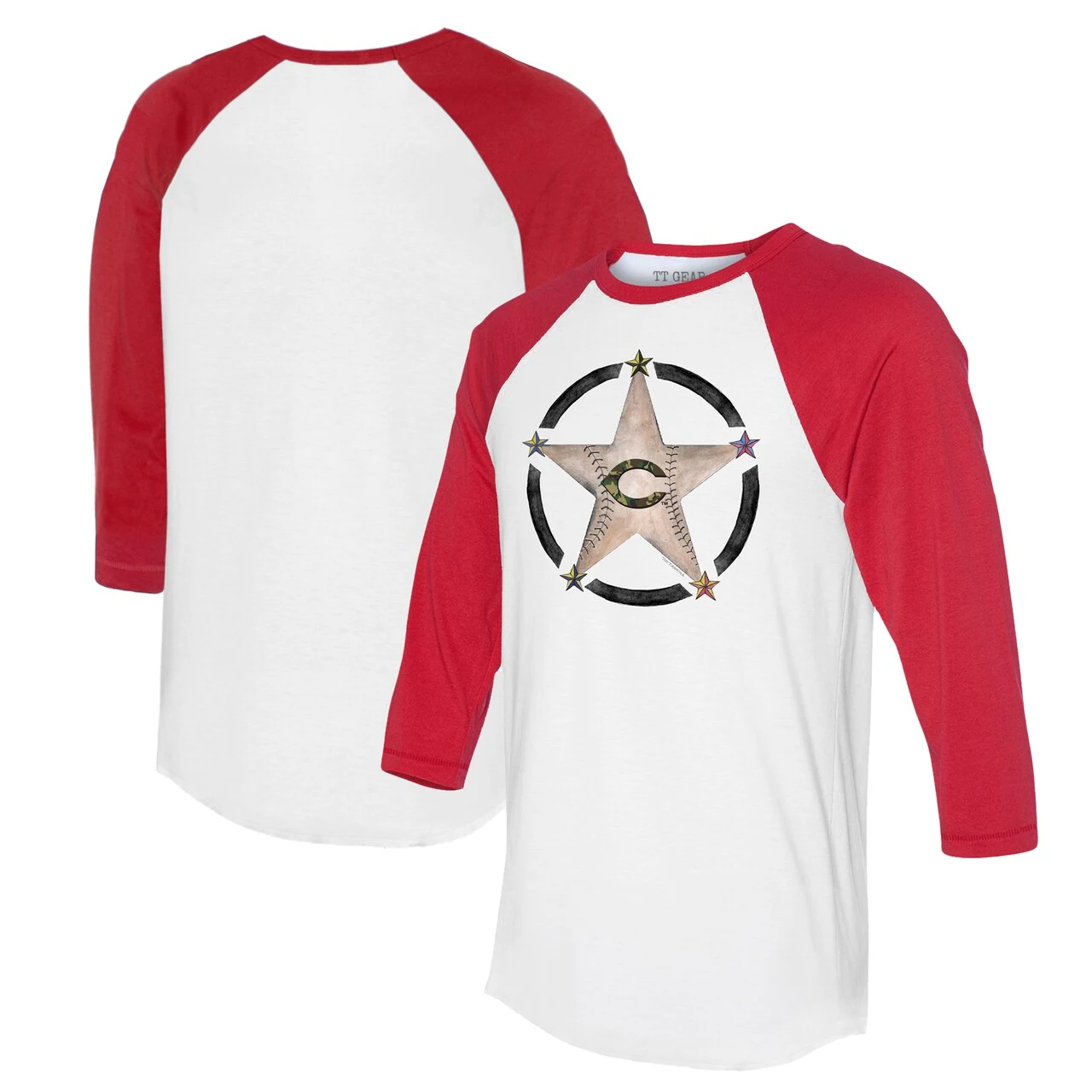Women's Cincinnati Reds Tiny Turnip White/Red Military Star 3/4-Sleeve Raglan T-Shirt