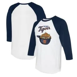 Women's Detroit Tigers Tiny Turnip White/Navy Nacho Helmet 3/4-Sleeve Raglan T-Shirt