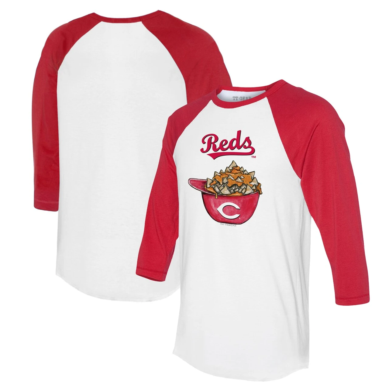 Women's Cincinnati Reds Tiny Turnip White/Red Nacho Helmet 3/4-Sleeve Raglan T-Shirt