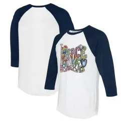 Women's Detroit Tigers Tiny Turnip White/Navy Peace Love Baseball 3/4-Sleeve Raglan T-Shirt