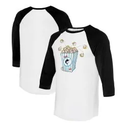 Women's Miami Marlins Tiny Turnip White/Black Popcorn 3/4-Sleeve Raglan T-Shirt