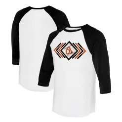 Women's Baltimore Orioles Tiny Turnip White Prism Arrows 3/4-Sleeve Raglan T-Shirt