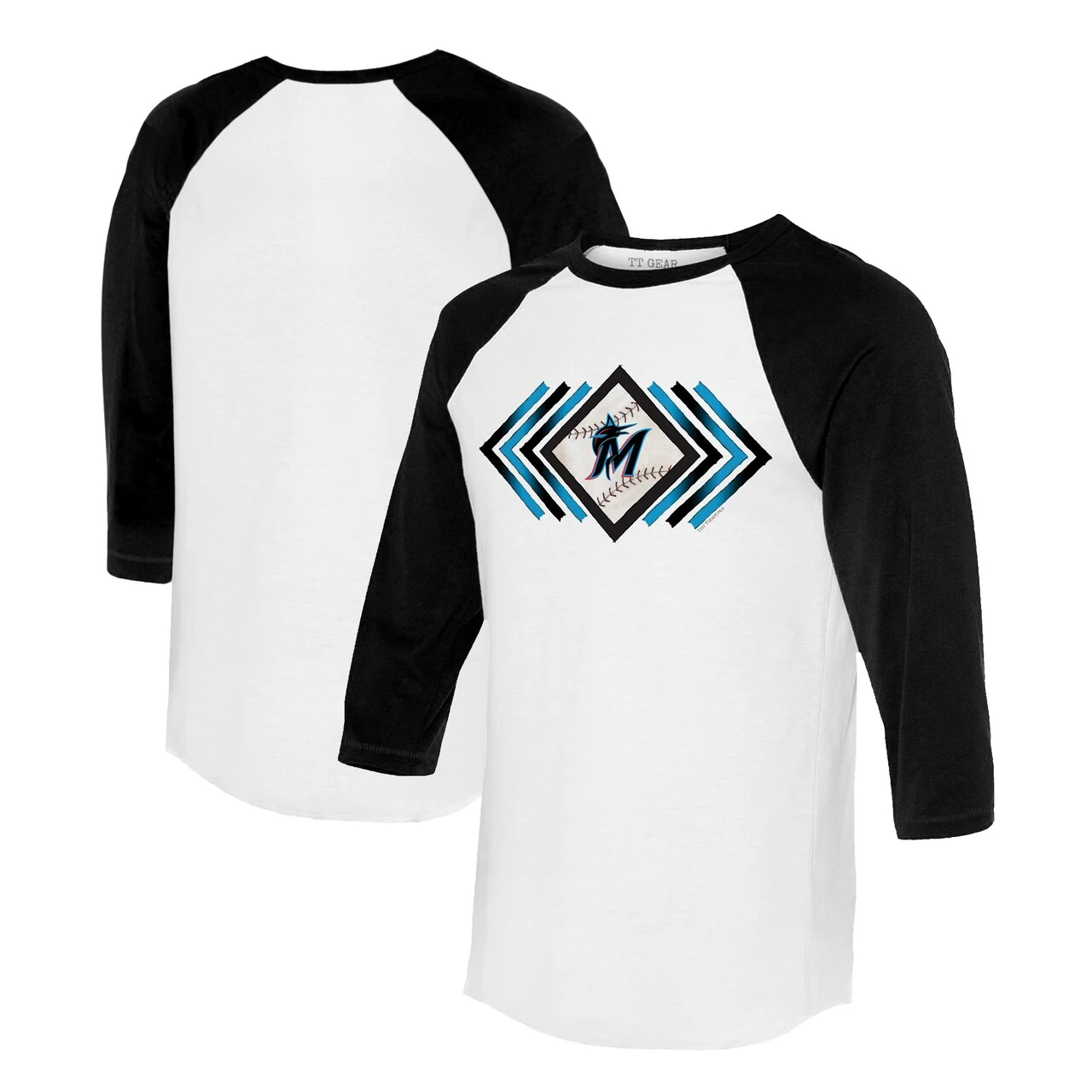 Women's Miami Marlins Tiny Turnip White Prism Arrows 3/4-Sleeve Raglan T-Shirt