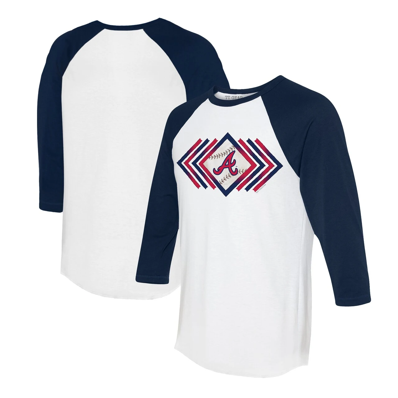 Women's Atlanta Braves Tiny Turnip White Prism Arrows 3/4-Sleeve Raglan T-Shirt