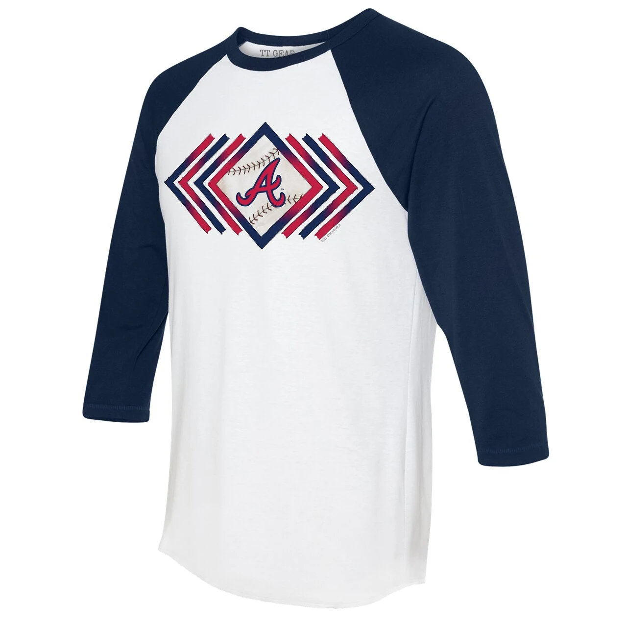 Women's Atlanta Braves Tiny Turnip White Prism Arrows 3/4-Sleeve Raglan T-Shirt - Image 2