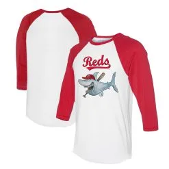 Women's Cincinnati Reds Tiny Turnip White/Red Shark 3/4-Sleeve Raglan T-Shirt