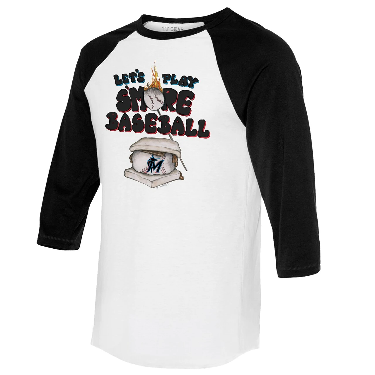 Women's Miami Marlins Tiny Turnip White/Black Smores 3/4-Sleeve Raglan T-Shirt - Image 2