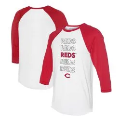 Women's Cincinnati Reds Tiny Turnip White/Red Stacked 3/4-Sleeve Raglan T-Shirt
