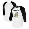 Women's Miami Marlins Tiny Turnip White/Black Stega 3/4-Sleeve Raglan T-Shirt