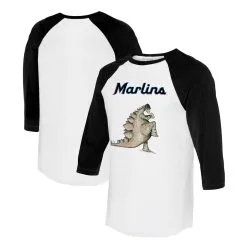 Women's Miami Marlins Tiny Turnip White/Black Stega 3/4-Sleeve Raglan T-Shirt