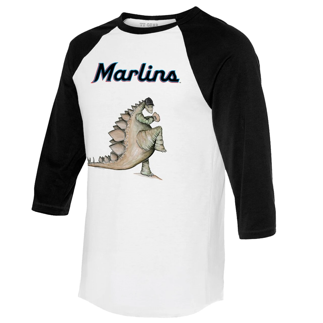 Women's Miami Marlins Tiny Turnip White/Black Stega 3/4-Sleeve Raglan T-Shirt - Image 2