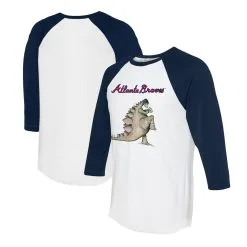 Women's Atlanta Braves Tiny Turnip White/Navy Stega 3/4-Sleeve Raglan T-Shirt