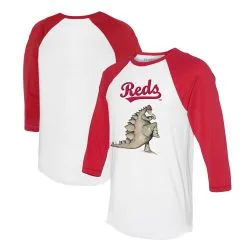 Women's Cincinnati Reds Tiny Turnip White/Red Stega 3/4-Sleeve Raglan T-Shirt