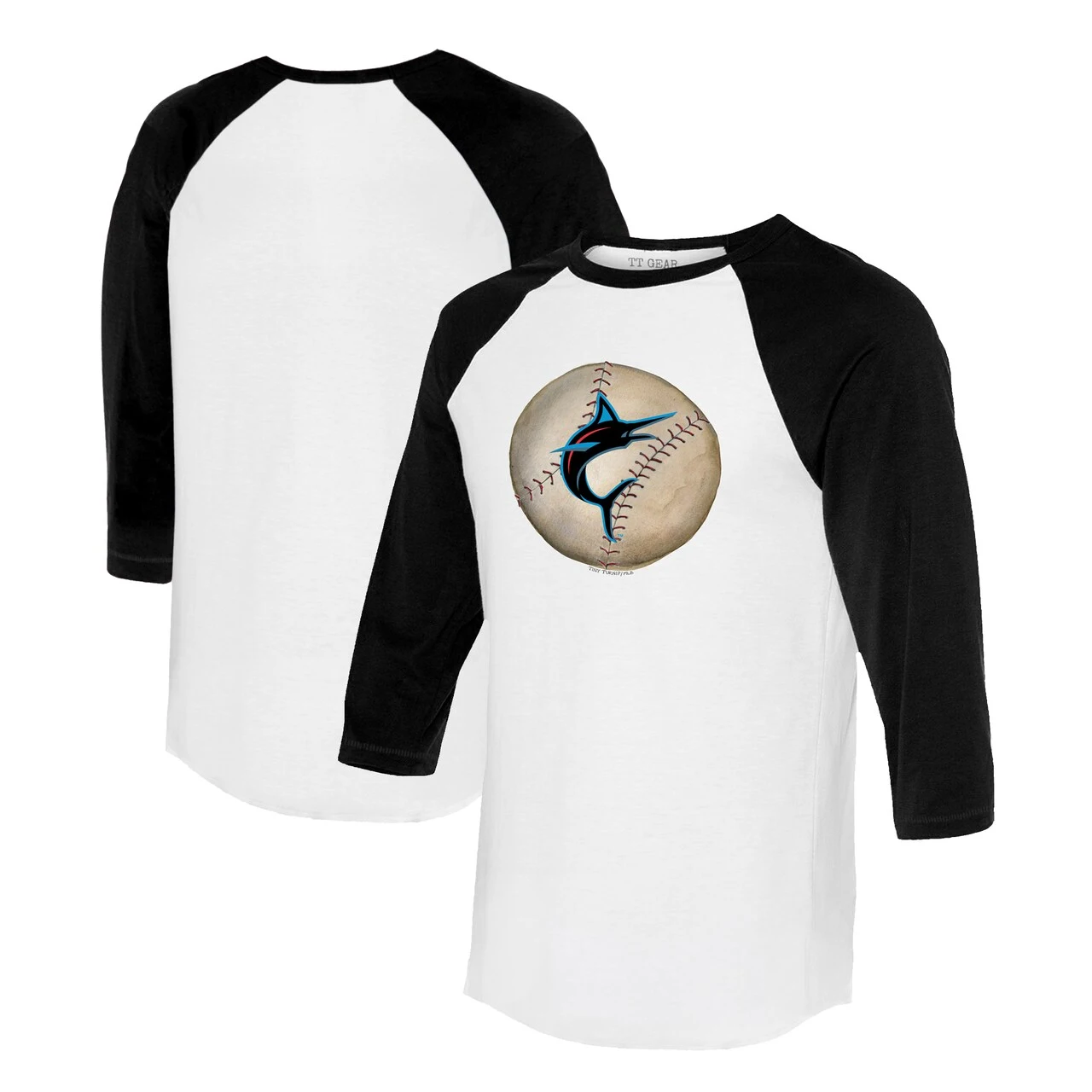 Women's Miami Marlins Tiny Turnip White/Black Stitched Baseball 3/4-Sleeve Raglan T-Shirt