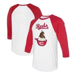 Women's Cincinnati Reds Tiny Turnip White/Red Sundae Helmet 3/4-Sleeve Raglan T-Shirt