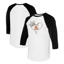 Women's Baltimore Orioles Tiny Turnip White/Black Tiara Heart 3/4-Sleeve Raglan T-Shirt