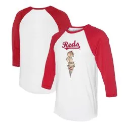 Women's Cincinnati Reds Tiny Turnip White/Red Triple Scoop 3/4-Sleeve Raglan T-Shirt