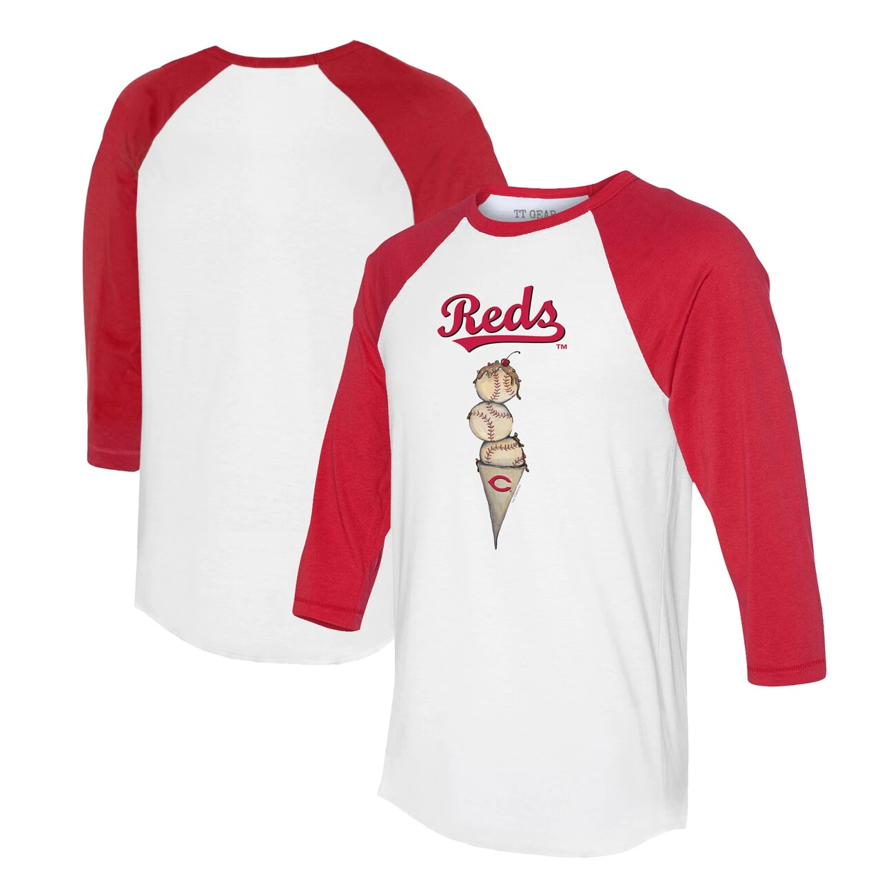 Women's Cincinnati Reds Tiny Turnip White/Red Triple Scoop 3/4-Sleeve Raglan T-Shirt