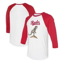 Women's Cincinnati Reds Tiny Turnip White/Red TT Rex 3/4-Sleeve Raglan T-Shirt