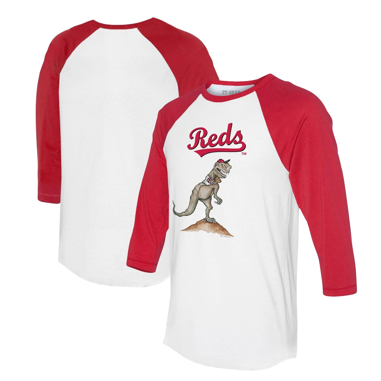 Women's Cincinnati Reds Tiny Turnip White/Red TT Rex 3/4-Sleeve Raglan T-Shirt