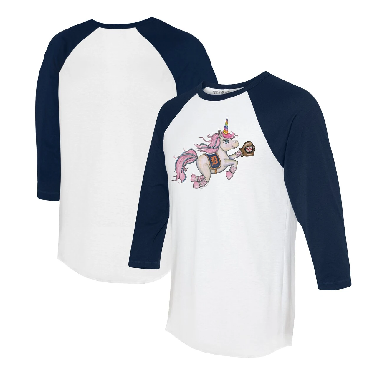 Women's Detroit Tigers Tiny Turnip White/Navy Unicorn 3/4-Sleeve Raglan T-Shirt