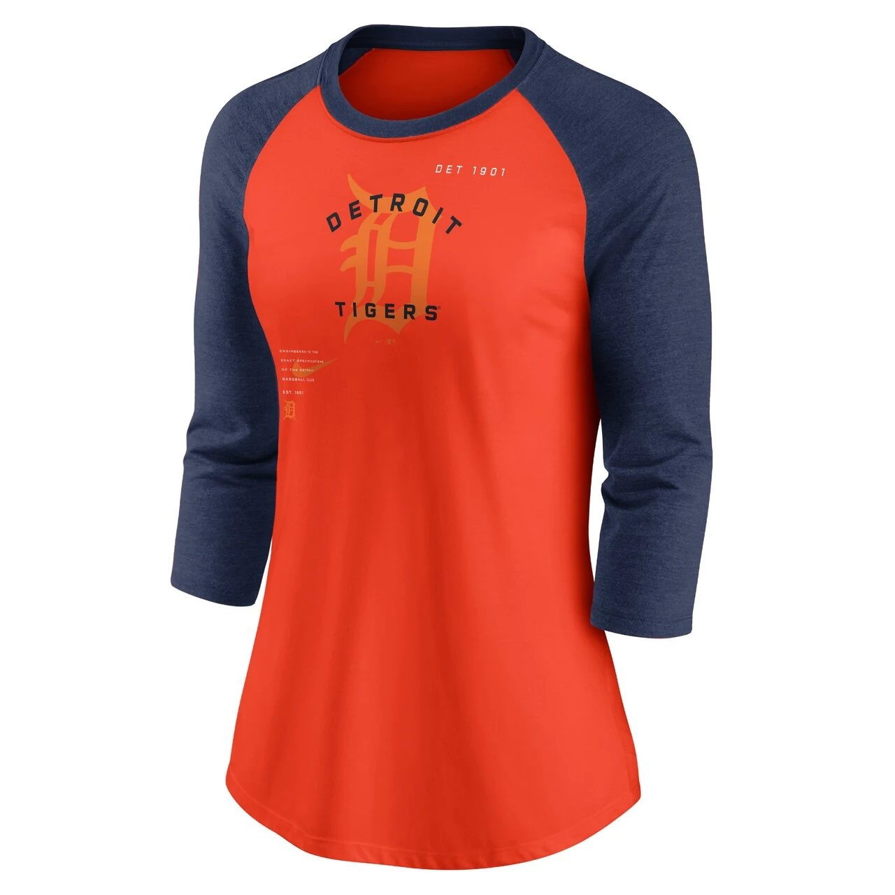 Women's Detroit Tigers Nike Orange/Navy Next Up Tri-Blend Raglan 3/4-Sleeve T-Shirt - Image 2