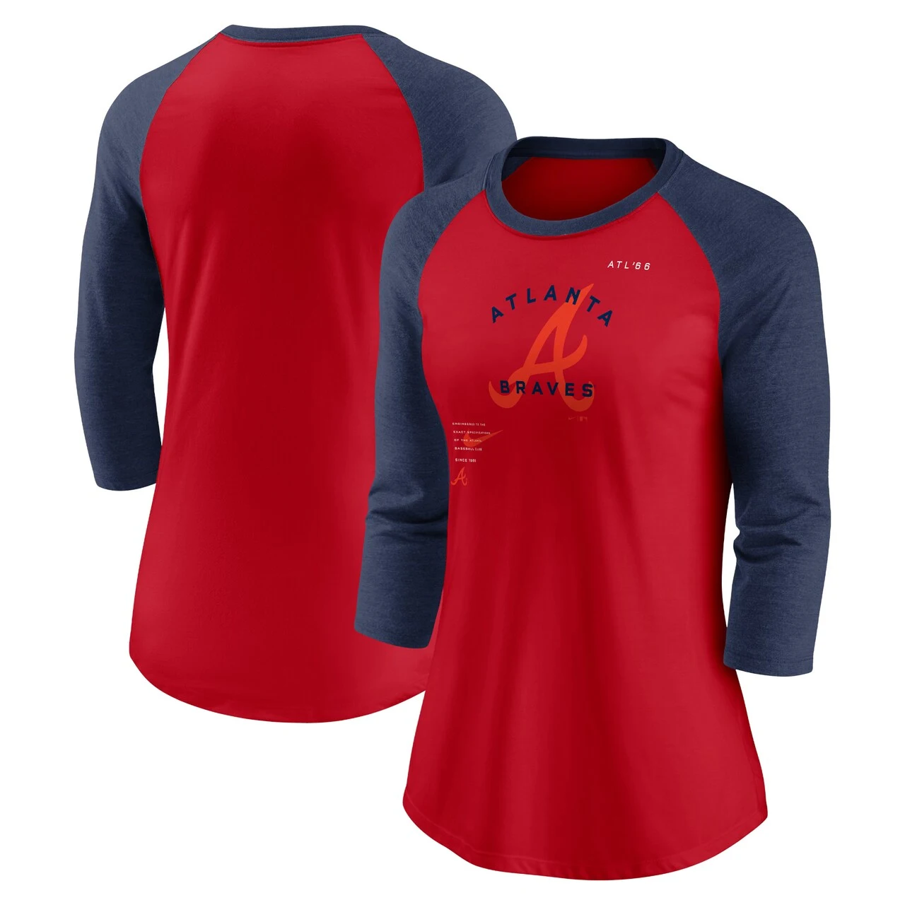 Women's Atlanta Braves Nike Red/Navy Next Up Tri-Blend Raglan 3/4-Sleeve T-Shirt