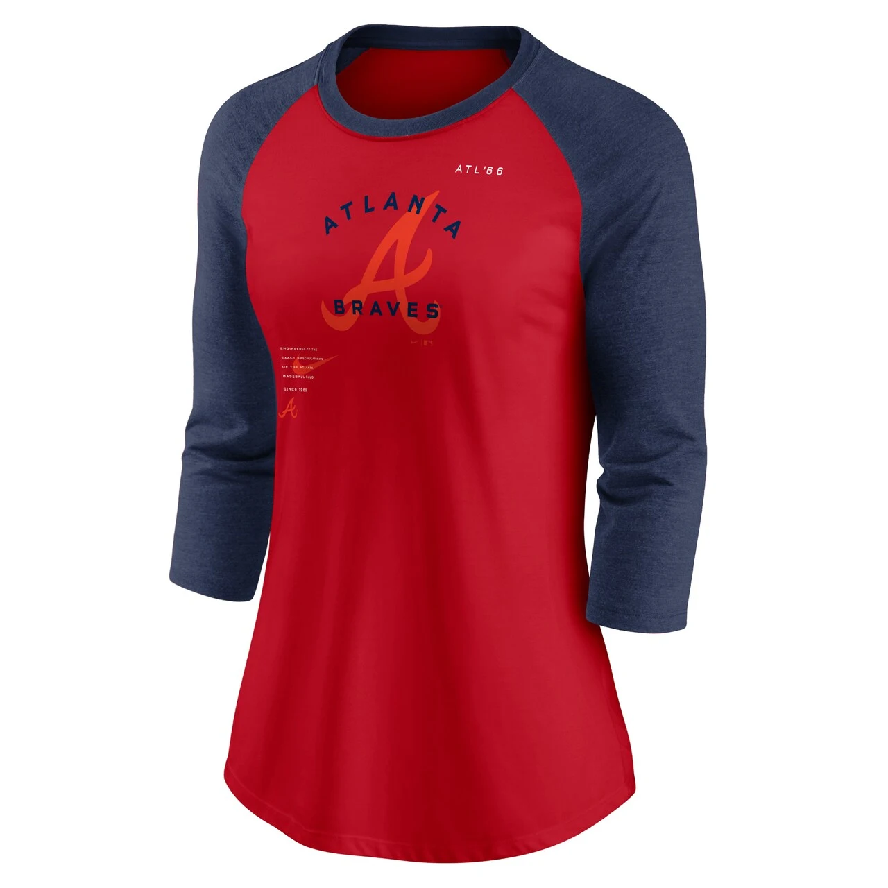Women's Atlanta Braves Nike Red/Navy Next Up Tri-Blend Raglan 3/4-Sleeve T-Shirt - Image 2