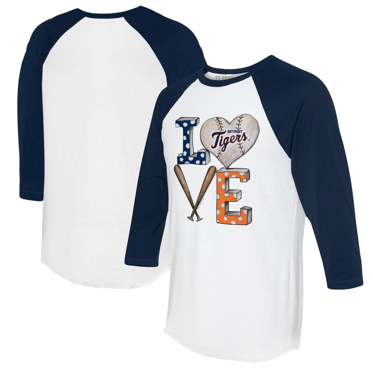 Women's Detroit Tigers Tiny Turnip White/Navy Baseball Love Raglan 3/4-Sleeve T-Shirt