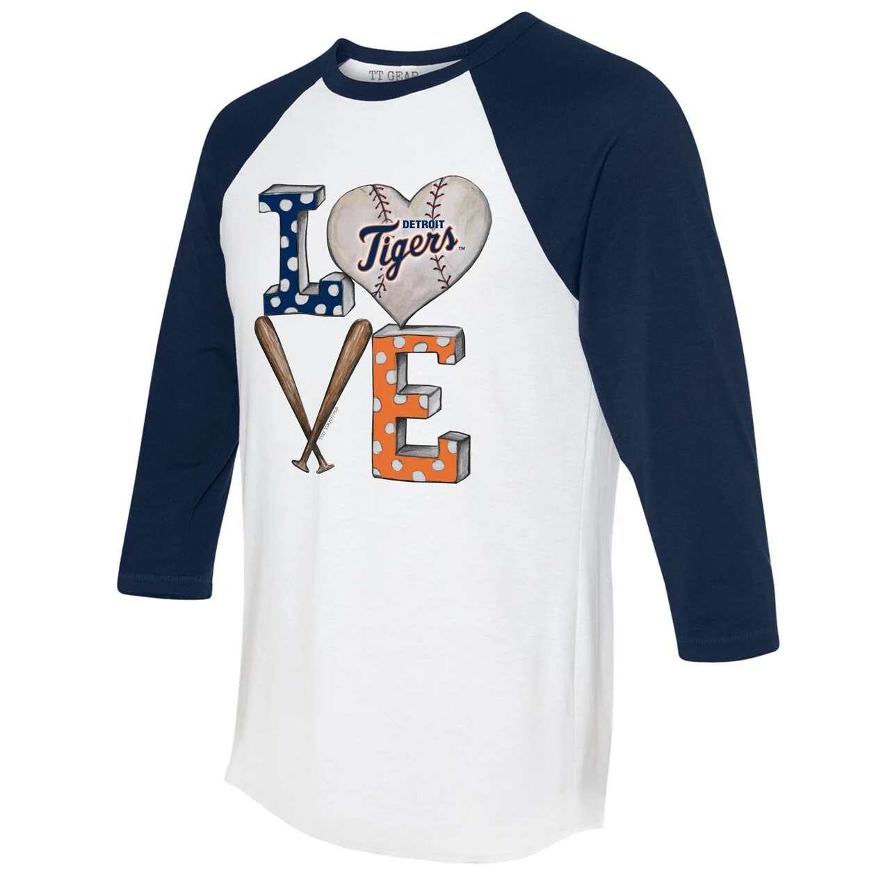 Women's Detroit Tigers Tiny Turnip White/Navy Baseball Love Raglan 3/4-Sleeve T-Shirt - Image 2