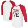 Women's Cincinnati Reds Tiny Turnip White/Red Baseball Love Raglan 3/4-Sleeve T-Shirt