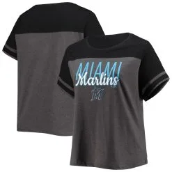 Profile Women's Miami Marlins Heathered Charcoal/Black Plus Size Colorblock T-Shirt