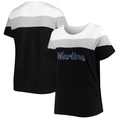 Profile Women's Miami Marlins White/Black Plus Size Colorblock T-Shirt