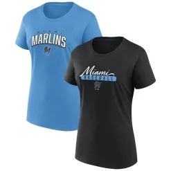 Women's Miami Marlins Fanatics Branded Black/Blue Fan T-Shirt Combo Set