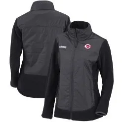 Women's Cincinnati Reds Columbia Black/Charcoal Basin Butte Fleece Full-Zip Jacket