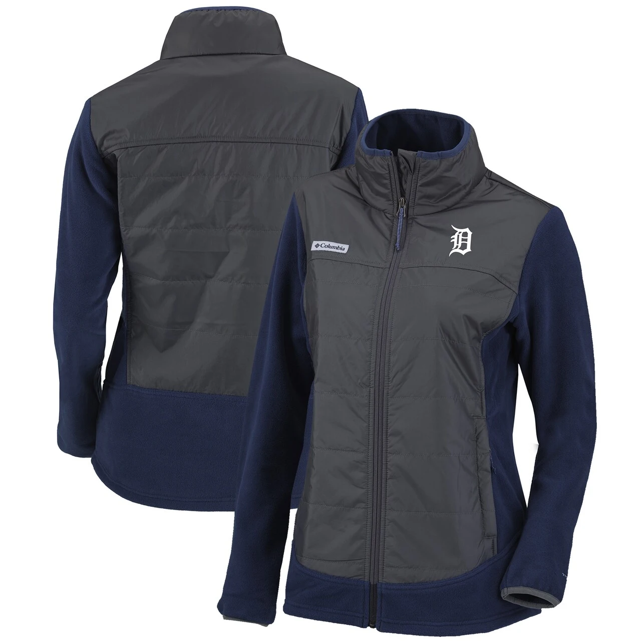 Women's Detroit Tigers Columbia Navy/Charcoal Basin Butte Fleece Full-Zip Jacket