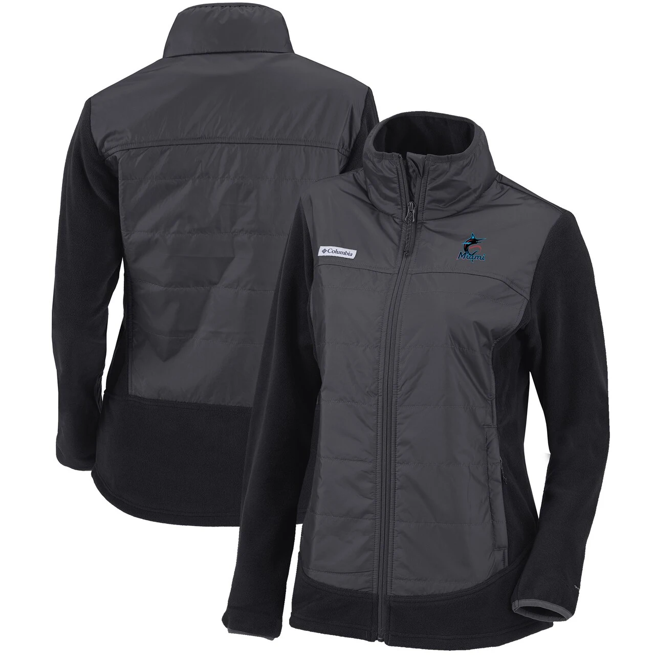 Women's Miami Marlins Columbia Black/Charcoal Basin Butte Fleece Full-Zip Jacket